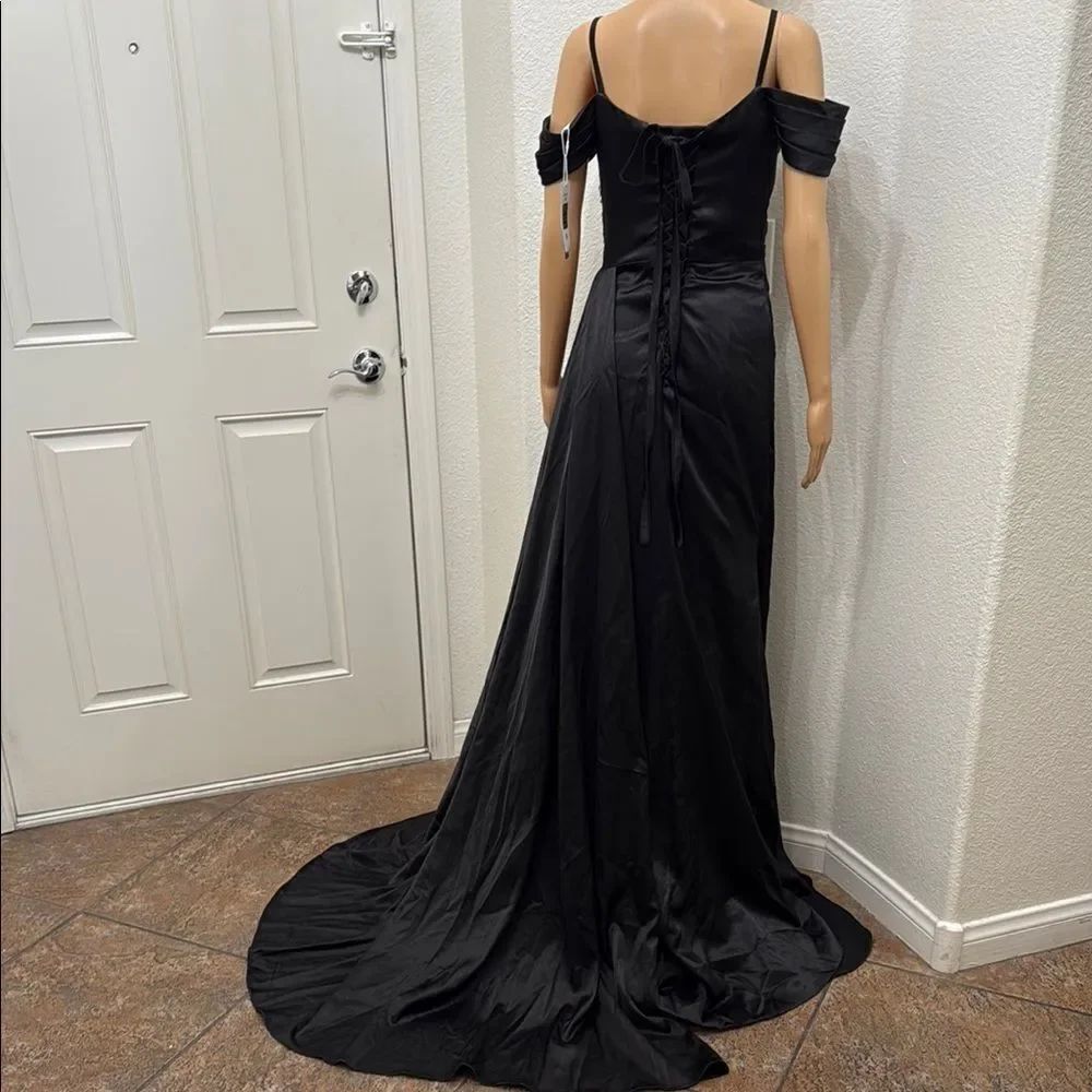 Black Ruched Off-Shoulder Prom Gown - Picture 8 of 17
